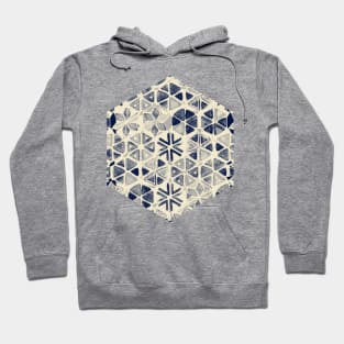 Hand Painted Triangle & Honeycomb Ink Pattern - indigo & cream Hoodie